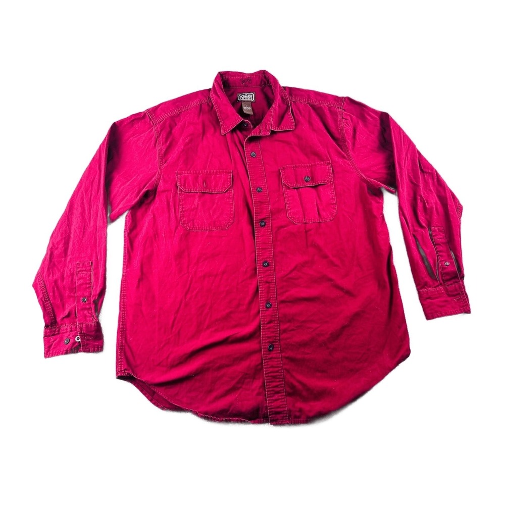 CE Schmidt Work Shirt Men L Red Solid‎ Long Sleeve Cotton Canvas Utility Outdoor